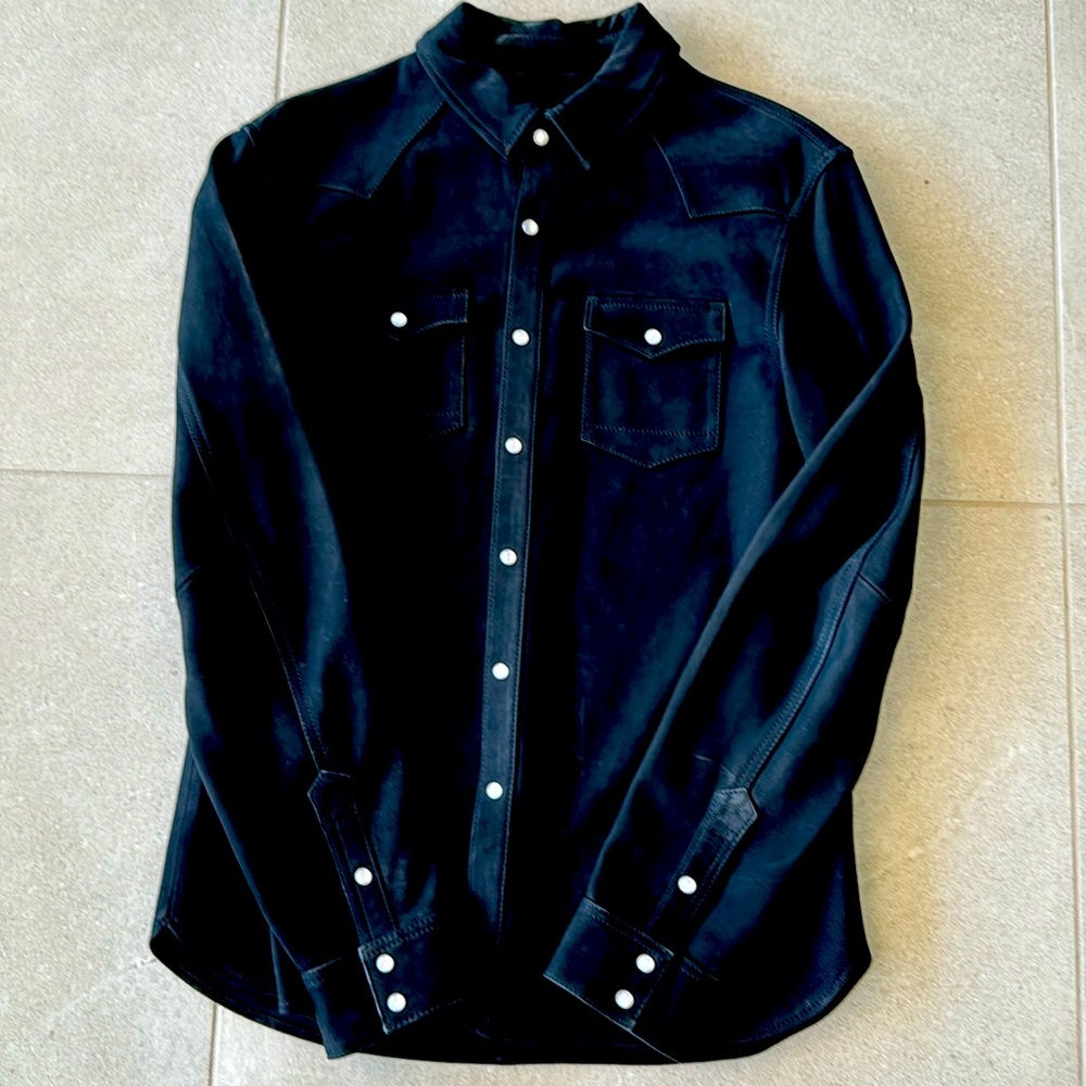 AllSaints 100% Sheep Leather pearl snap shirt